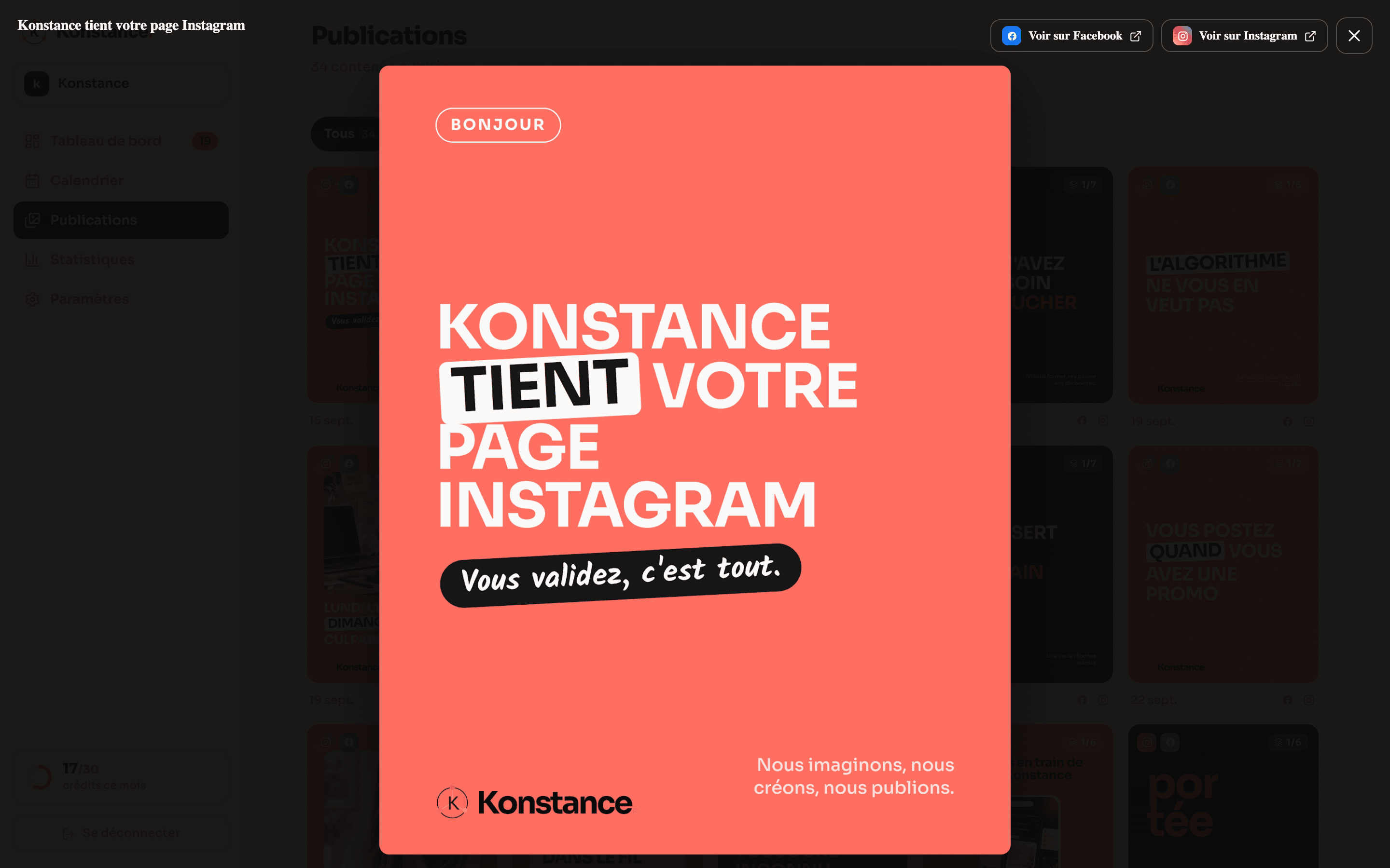 Un carrousel Konstance ouvert en plein écran dans l'app
